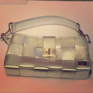 Harveys Seatbelt silver metallic large clutch